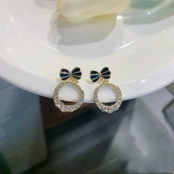 Korean Style Black Bow Earrings