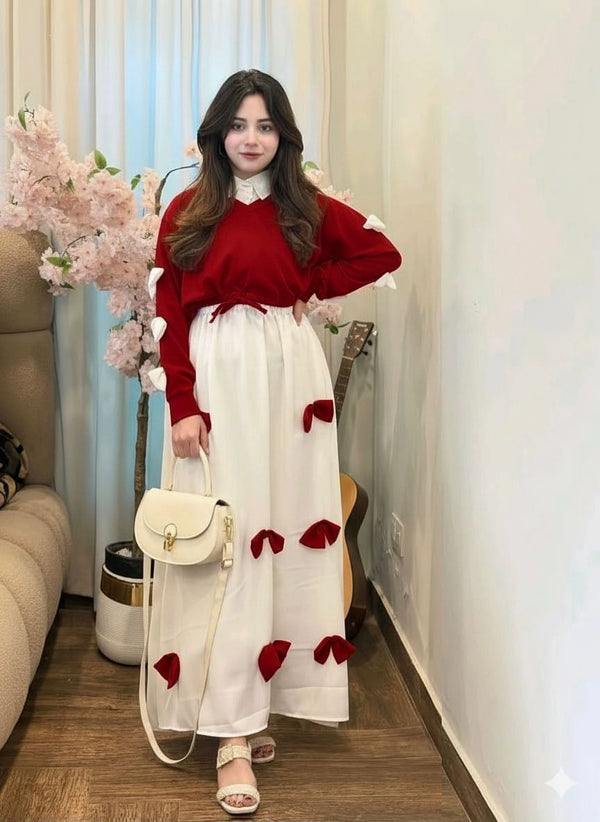 Trendy V-neck design • Unique bow detailing • Modest & elegant look • Comfortable fitting