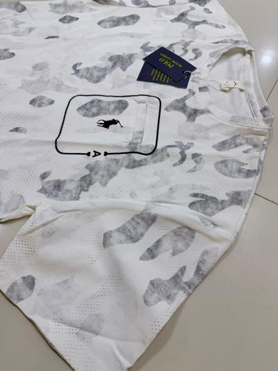 Premium White Camouflage Drop Shoulder Polo Shirt for Men | Ribbed Fabric | Sweat Absorbent | HUMRAAZ WEAR