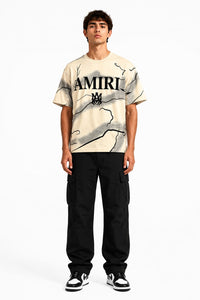 Amiri Embossed Printed Drop Shoulder T-Shirt – Premium Lycra Polestar | Humraaz Wear