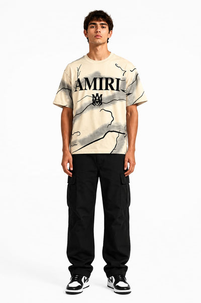 Amiri Embossed Printed Drop Shoulder T-Shirt – Premium Lycra Polestar | Humraaz Wear