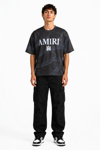 Amiri Embossed Printed Drop Shoulder T-Shirt – Premium Lycra Polestar | Humraaz Wear