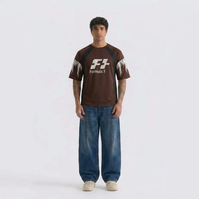 Men's Racing Print Panel Oversized Drop Shoulder Premium T-Shirt | Humraaz Wear