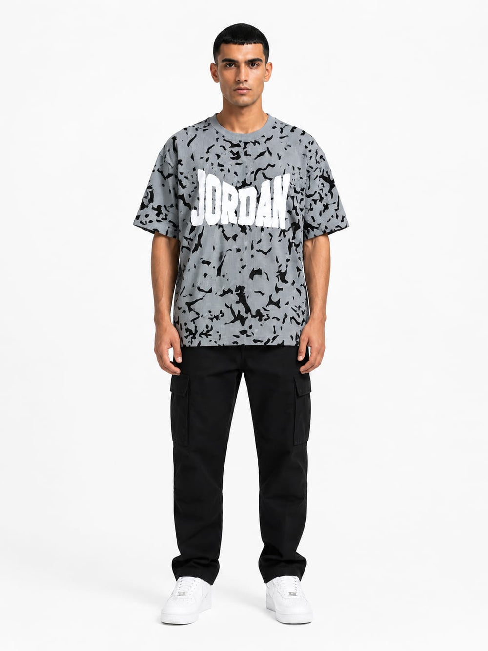 Jordan Embossed Print Drop Shoulder T-Shirt – Waffle Knit | Humraaz Wear