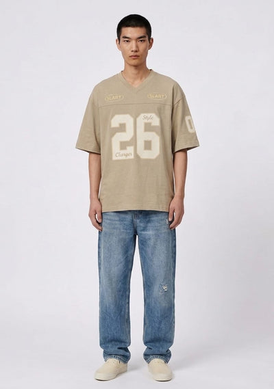 Men's V-Neck Printed Drop Shoulder T-Shirt | Oversized Streetwear – Humraaz Wear