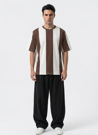 Men's Stripe Printed Oversized Drop Shoulder Premium Men's T-Shirt | Humraaz Wear